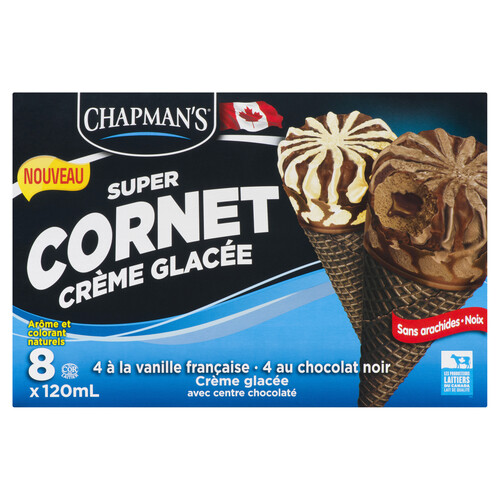 Chapman's Super Cone Ice Cream French Vanilla and Chocolate 8 x 120 ml