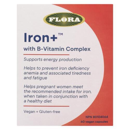 Flora Iron+ With B-Vitamin Complex Vegan Capsules 60 Count