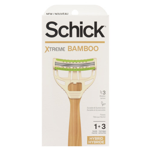 Schick Hybrid Razor Xtreme Bamboo 1 Handle + 3 Cartridges