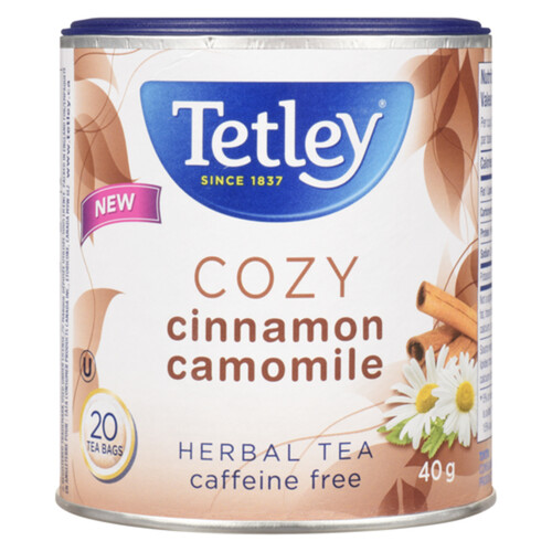 Tetley Caffeine-Free Herbal Tea Cozy Cinnamon Camomile 20 Tea Bags