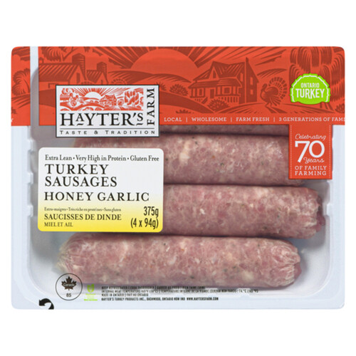 Hayter's Farm Turkey Sausage Honey Garlic 375 g