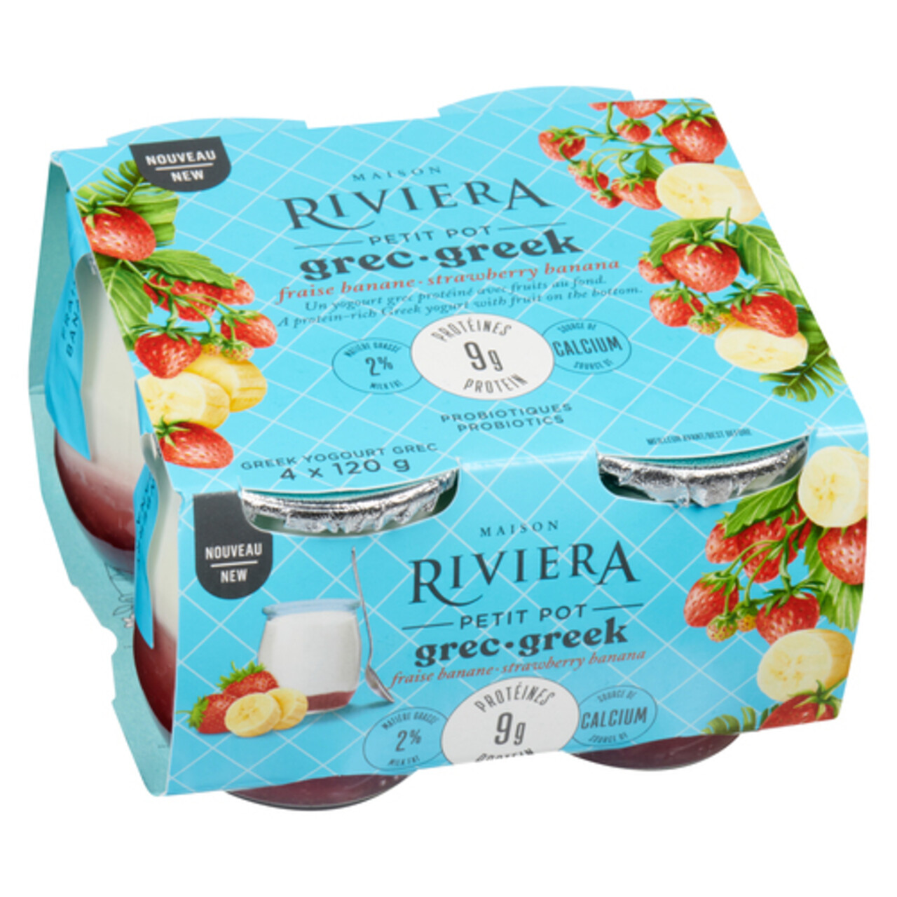 Riviera 2 Greek Yogurt Strawberry Banana Petit Pot 4 X 120 G Voilà