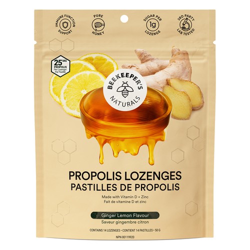 Beekeeper's Naturals Propolis Lozenges Ginger Lemon 14 Count 50 g