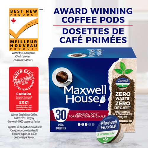 Maxwell House Coffee 100% Compostable Original Roast Medium 30 Pods 285 g