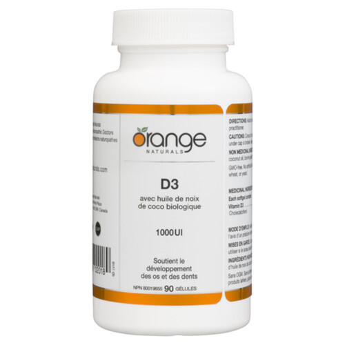 Orange Naturals D3 Softgels Coconut Oil Organic Nutritional Supplements 90 EA