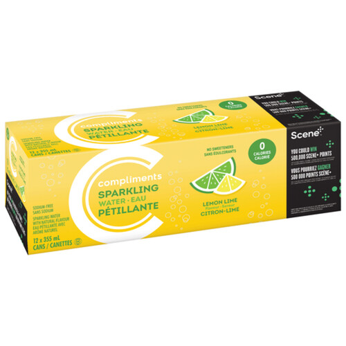 Compliments Sparkling Water Lemon Lime 12 x 355 ml (cans)