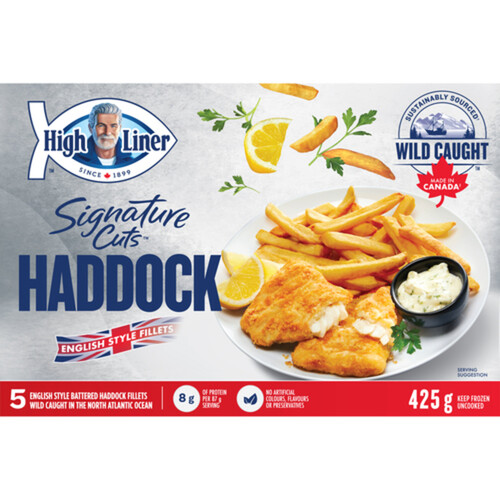 High Liner Frozen Haddock Fillets Signature Cut Uncooked English Style Battered 425 g