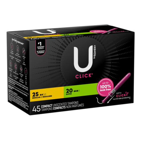 U by Kotex Click Compact Tampons Regular And Super Unscented 45 Count