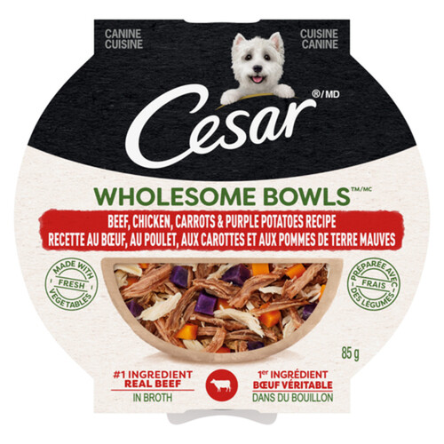 Cesar Wholesome Bowls Adult Wet Dog Food Beef, Chicken, Carrots & Purple Potatoes 85 g