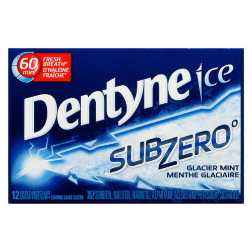 Dentyne Ice Sub Zero Gum Glacier Mint 12 Pieces