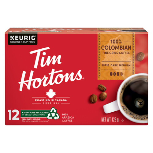 Tim Hortons Coffee Pods 100% Colombian Dark Medium Roast 12 K-Cups 126 g