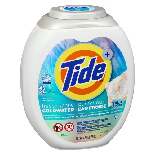 Tide Laundry Detergent Pods Free & Gentle Cold Water Scent Free 45 Pacs