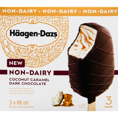 Häagen-Dazs Dairy-Free Frozen Dessert Bars Coconut Caramel Dark Chocolate 3 x 88 ml