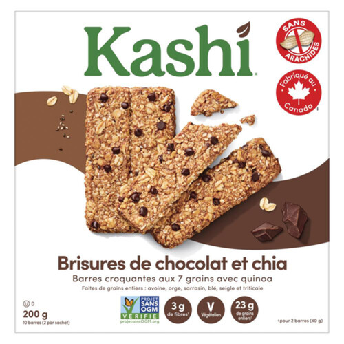 Kashi Crunchy Bars 7 Grain Quinoa Chocolate Chip Chia 10 x 20 g