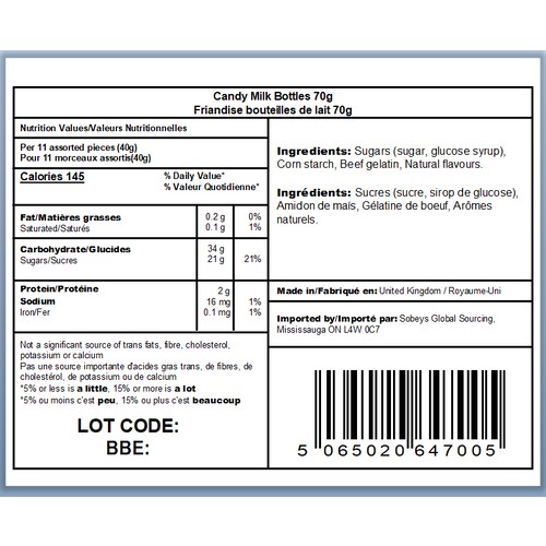 Sainsbury's Candy Milk Bottles 70 g