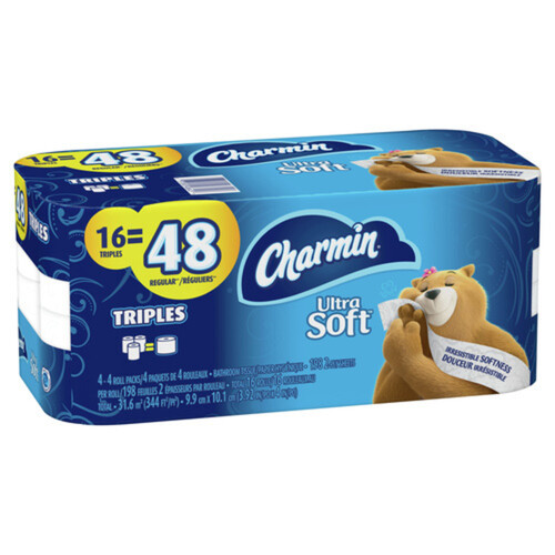 Charmin Toilet Paper Ultra Soft 2-Ply 16 Triple Rolls x 198 Sheets 