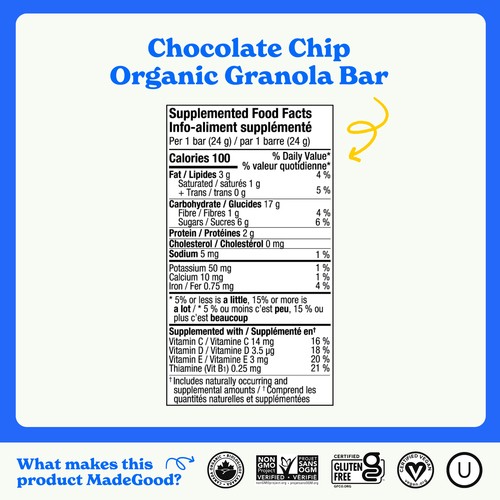 MadeGood Granola Bars Chocolate Chip 5 x 24 g