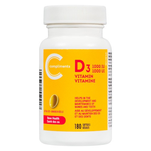 Compliments Vitamin D3 1000IU Softgels 180 Count