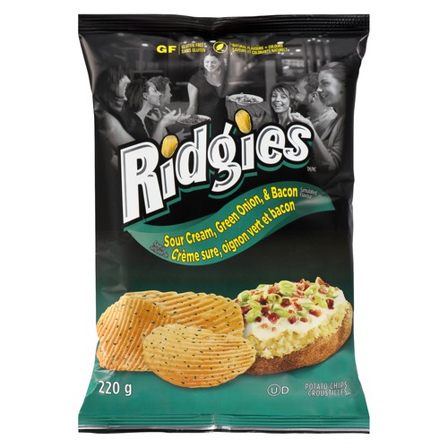 Old Dutch Ridgies Gluten-Free Potato Chips Sour Cream, Green Onion & Bacon 220 g