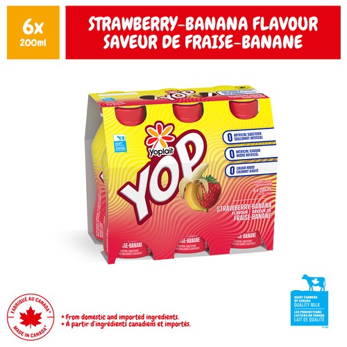Yoplait Yop Drinkable Yogurt Strawberry-Banana Flavour 1.5% 6 x 200 ml