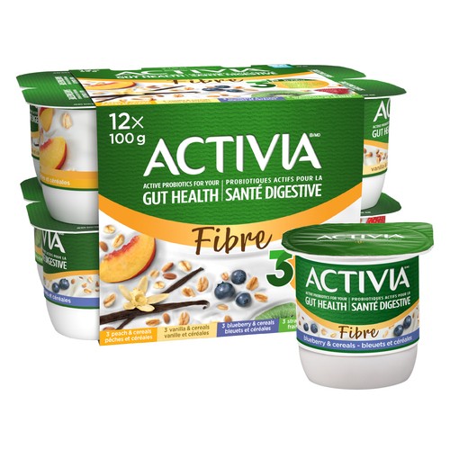 Activia Probiotics Yogurt Source Of Fibres Vanilla/Blueberry/Strawberry-Kiwi/Peach 12 x 95 g
