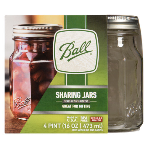 Ball Containers Sharing Jar Food Beverage Storage Pint 4 EA