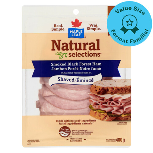 Maple Leaf Natural Selections Deli Shaved Smoked Ham Black Forest Family Size 400 g