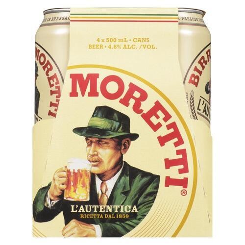 Moretti L'Autentica Beer 4.6% Alcohol 4 x 500 ml (cans)