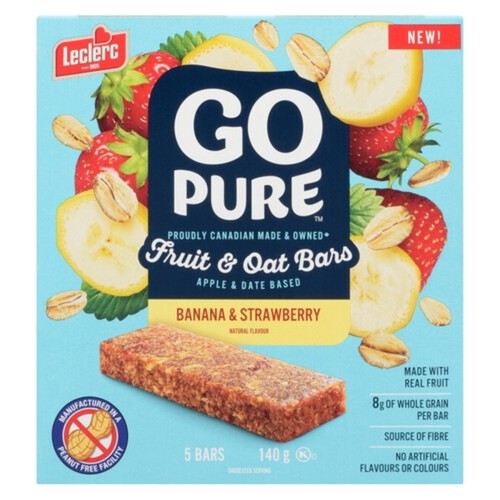 Leclerc GoPure Fruit & Oat Bars Banana & Strawberry 140 g