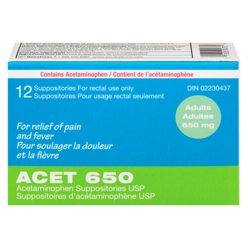 Acet 650 Acetaminophen Suppositories USP 12 EA