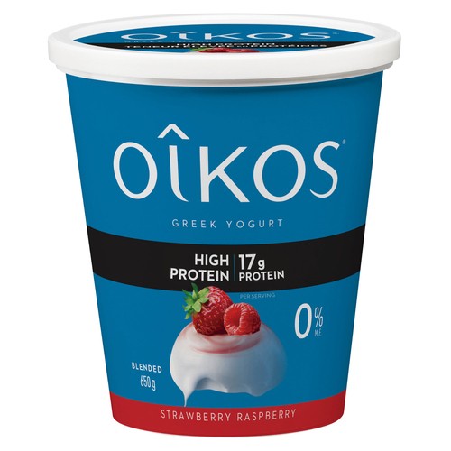 Oikos Greek Yogurt Blended High Protein Strawberry-Raspberry 650 g