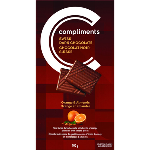 Compliments Swiss Dark Chocolate Orange & Almonds 100 g