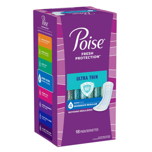 Poise Ultra Thin Moderate Absorbency Pads Regular 18 Count