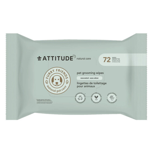 Attitude Furry Friends Pet Grooming Wipes Unscented 72 EA