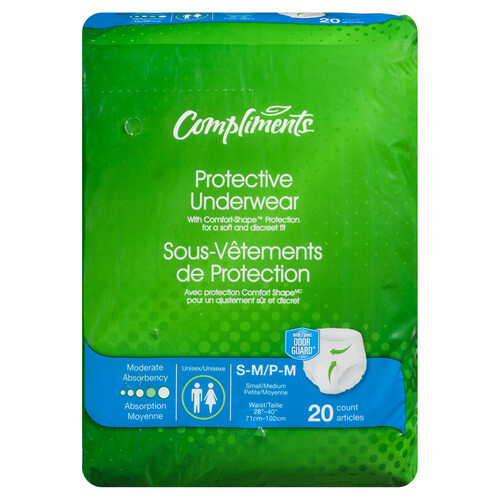 Compliments Unisex Protective Underwear S-M 20 Count