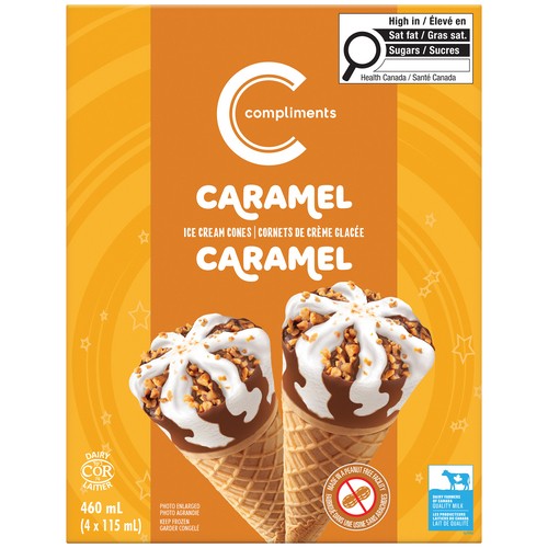 Compliments Caramel Ice Cream Cone 4 x 115 ml