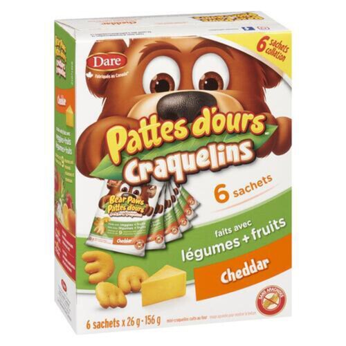 Dare Bear Paws Peanut-Free Crackers Cheddar Pouch 6 x 26 g