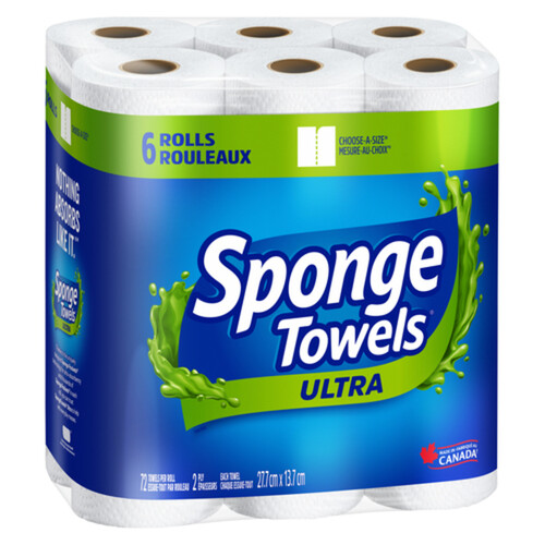 SpongeTowels Ultra Paper Towel Ultra Abosrbent 2-Ply 6 Rolls x 72 Sheets 