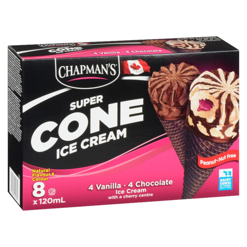 Chapman's Super Ice Cream Cones Vanilla & Chocolate Cherry Center 8 x 120 ml