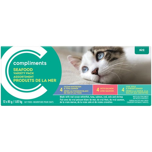 Compliments Wet Cat Food Seafood Dinner Pate Variety Pack 12 x 85 g