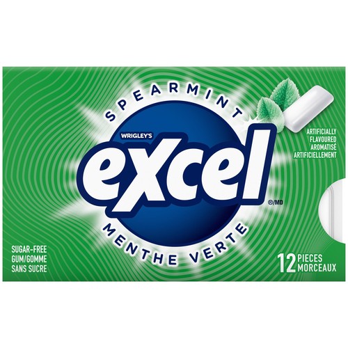 Excel Sugar Free Chewing Gum Spearmint Flavoured Pack of 12 Pieces 1 EA