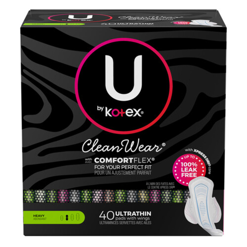 U By Kotex Clean Wear Ultra Thin Pads Heavy With Wings 40 Count