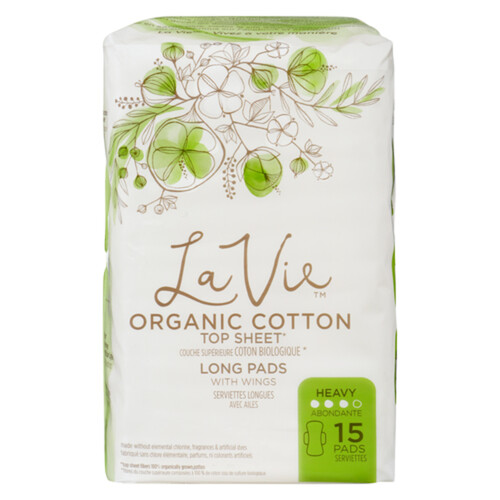 La Vie Organic Cotton Heavy Absorbency Pads Long With Wings 15