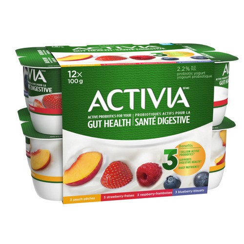 Activia Probiotic Yogurt Strawberry Blueberry Raspberry Peach 12 x 100 g