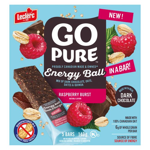Leclerc Go Pure Peanut-Free Cereal Bar Date Raspberry Burst 140 g