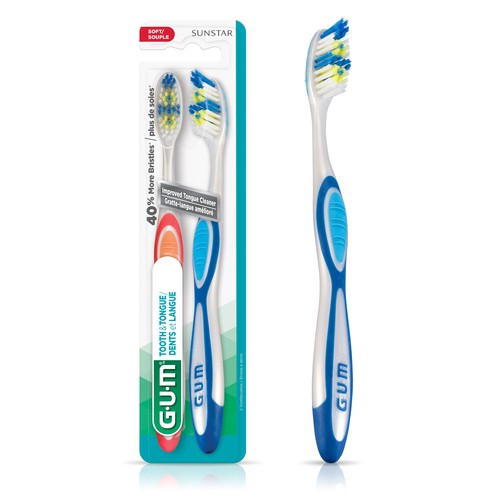 GUM Tooth & Tongue Toothbrush Regular Medium Bristles 2 Count