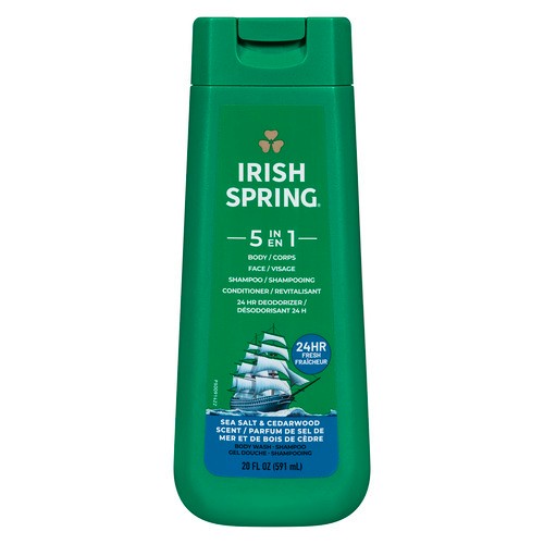 Irish Spring Body Wash + Shampoo 5 in 1 Sea Salt & Cedarwood Scent 591 ml