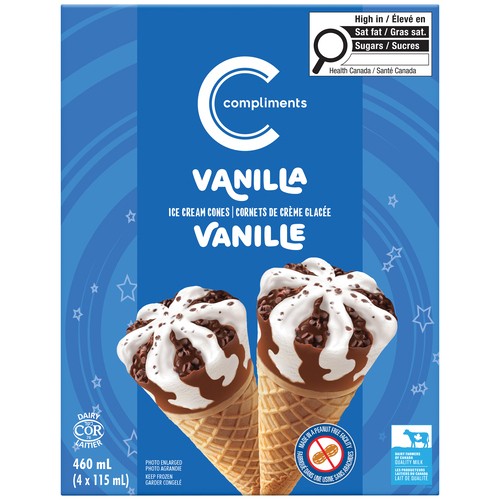 Compliments Peanut-Free Ice Cream Cone Vanilla 4 x 115 ml