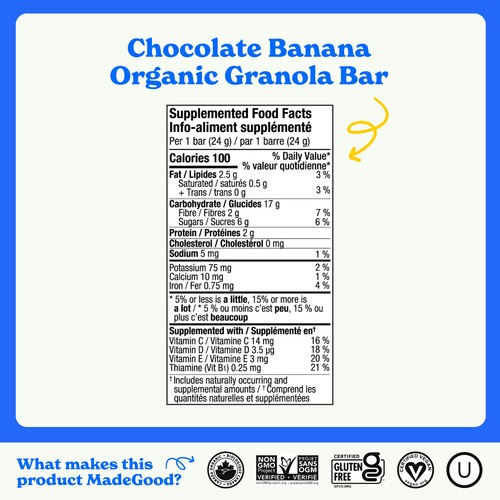 MadeGood Granola Bars Chocolate Banana 5 x 24 g