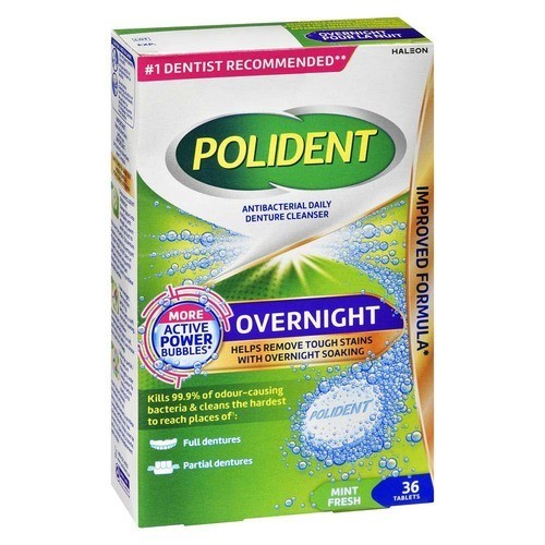 Polident Antibacterial Daily Denture Cleanser Overnight Mint Fresh Tablets 36 Count